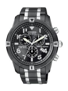 Mens Perpetual Calendar Eco Drive Chronograph Black IP Stainless Steel Watch by CITIZEN