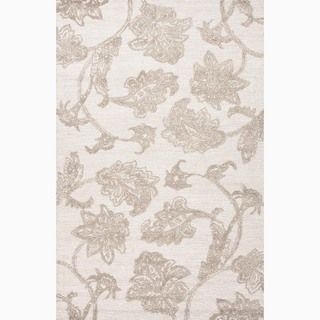 Hand made Floral Pattern Ivory/ Gray Wool/ Art Silk Rug (8x11)