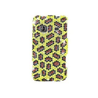 Samsung Galaxy Prevail M820 SPH M820 Bling Gem Jeweled Jewel Crystal Diamond Yellow Leopard Skin Cover Case Cell Phones & Accessories