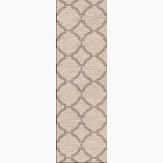 Hand made Geometric Pattern Ivory/ Gray Wool Rug (2.6x8)