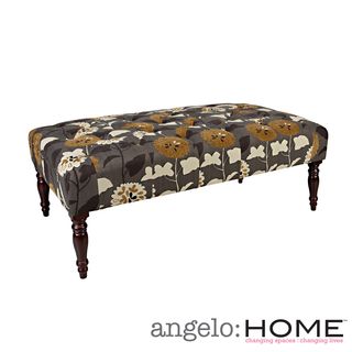 Angelohome Margaux Caramel Brown And Cream Meadow Flowers Tufted Cocktail Ottoman