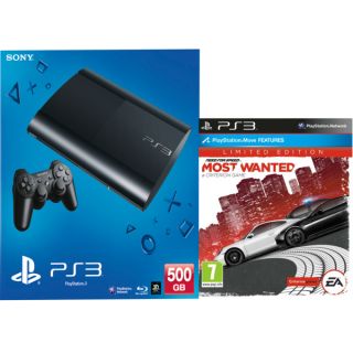 PS3 New Sony PlayStation 3 Slim Console (500 GB)   Black   Includes Need For Speed Most Wanted      Games Consoles