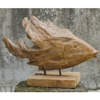 Natural Teak Wood And Iron Teak Fish Mantle Sculpture