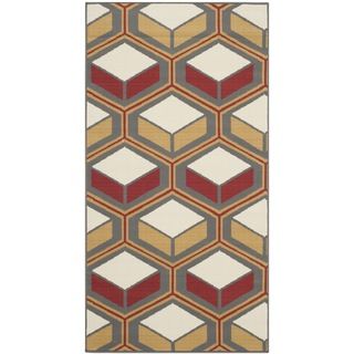 Safavieh Indoor/ Outdoor Hampton Dark Gray/ Rust Geometric Rug (27 X 5)