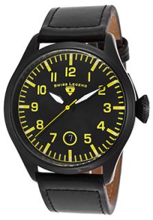 Swiss Legend 30331 BB 01 YA  Watches,Pioneer Black Genuine Leather Strap & Dial Yellow Accents, Casual Swiss Legend Quartz Watches