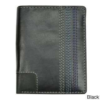 Mens Black Leather Topstitched Bi fold Wallet