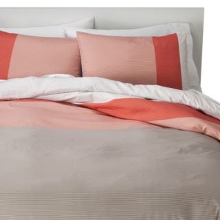 Room Essentials Striped Colorblock Duvet Cover Cover Set   Coral (King)