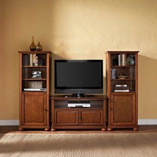 Alexandria 42" TV Stand and Two 60" Audio Piers in Cherry by Crosley   Home Entertainment Centers