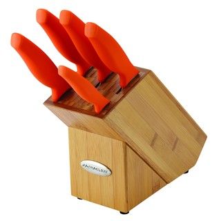 Rachael Ray Cutlery 6 piece Japanese Stainless Steel Orange Handled Knife Block Set