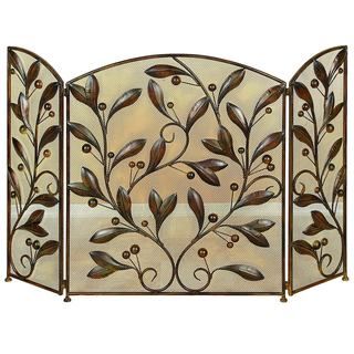 Floral Patterned Metal Fire Screen