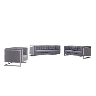 Utopia Modern Micro Suede/ Stainless Steel 3 piece Living Room Set