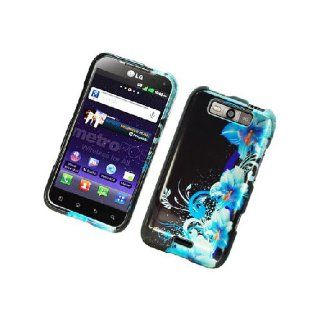 LG Connect 4G MS840 Viper LS840 Black Blue Flowers Glossy Cover Case Cell Phones & Accessories