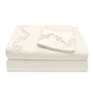 Veratex Grand Luxe 800 Thread Count Egyptian Cotton Sheet Set With Chenille Embroidered Scroll Design Ivory Size Full