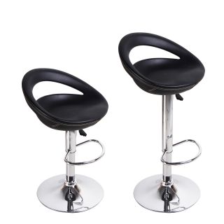 Adeco Black Round Hydraulic Lift Adjustable Barstool Chairs (set Of 2)