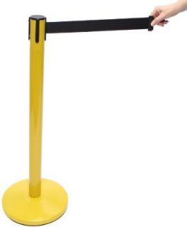 Accuform Signs PRB843BK Steel Blockade Retractable Belt Tape Facility Traffic Control Barrier, 2" Width, Yellow Post/Black Belt Tape Industrial Safety Rope Barriers