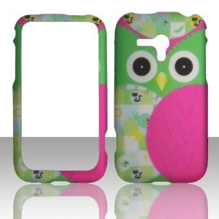 Green Pink Owl 2D Rubberized Design Case for Samsung Galaxy Rush M830, Hard Snap On Case Cell Phones & Accessories