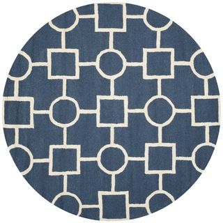 Safavieh Handmade Moroccan Cambridge Squares and circles Navy/ Ivory Wool Rug (6 Round)