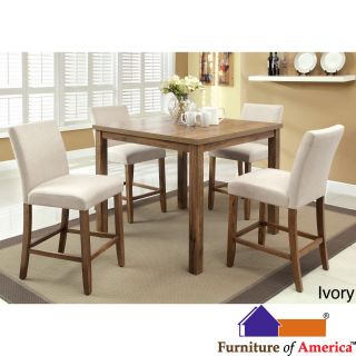 Furniture Of America Furniture Of America Seline Weathered Elm 5 piece 42 inch Table Counter Height Dining Set Ivory Size 5 Piece Sets