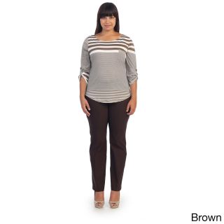Hadari Womens Plus Size Striped 3/4 sleeve Top