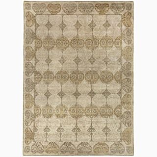 Hand made Abstract Pattern Ivory/ Taupe Wool Rug (6x9)