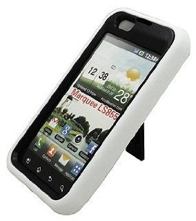 WHITE/BLACK Armor 3 IN 1 High Impact Combo Hard Soft Gel Case Stand for LG Marquee LS 855 (Boost Mobile) Cell Phones & Accessories