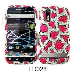 For Motorola Photon MB855 Diamond Bling Case Cover   Pink Leopard FD028 Cell Phones & Accessories