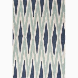 Hand made Geometric Pattern Blue/ Ivory Polyester Rug (2x3)