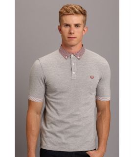 Fred Perry Check and Stripe Trim Polo Mens Short Sleeve Pullover (Gray)