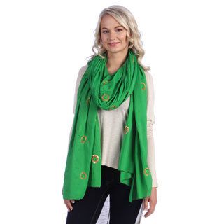 Green Sequin Flowers Cotton Shawl