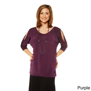 24/7 Comfort Apparel 24/7 Comfort Apparel Womens Printed 3/4 Split Sleeve Top Purple Size S (4  6)