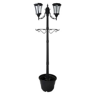 Martens Two Head Solar Lamp Post with Scrolled Plant Hangers