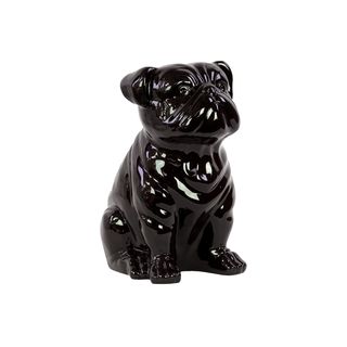 Black Glazed Ceramic Sitting Dog Figure