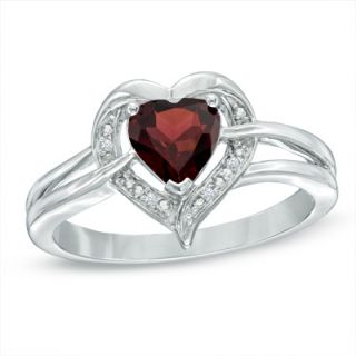 0mm Heart Shaped Garnet and Diamond Accent Ring in Sterling Silver