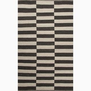 Hand made Ivory/ Black Wool Easy Care Rug (2x3)