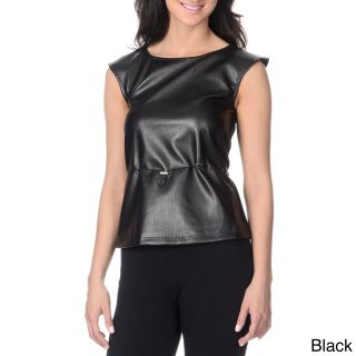 Yal New York Womens Perforated Faux Leather Top