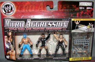 WWE Micro Aggression 3 Pack #16   John Cena, Rey Mysterio, Undertaker   BONUS TRASH CAN Toys & Games