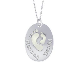 Personalized Oval Baby Feet Pendant in Sterling Silver (2 Names