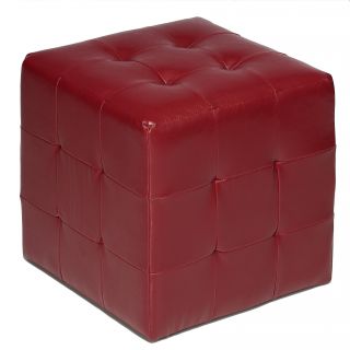 Cortesi Home Braque Red Faux Leather Cube Ottoman