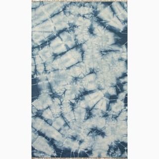 Hand made Blue/ Ivory Wool Reversible Rug (2x3)