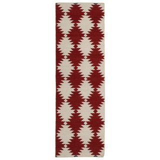 Flatweave Tribeca Red Wordly Wool Rug (26 X 8 Runer)