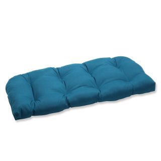 Pillow Perfect Wicker Loveseat Cushion With Sunbrella Spectrum Peacock Fabric