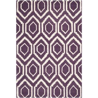 Safavieh Handmade Moroccan Geometric pattern Chatham Purple/ Ivory Wool Rug (3 X 5)