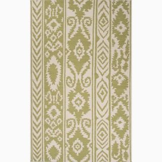 Hand made Tribal Pattern Green/ Ivory Wool Rug (8x10)