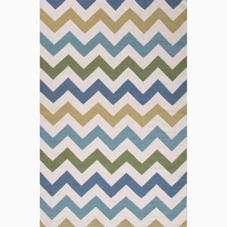 Hand made Ivory/ Blue Wool Easy Care Rug (8x10)