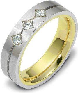 Unique 3 Diamond 14 Karat Two Tone Gold Wedding Band Ring Jewelry