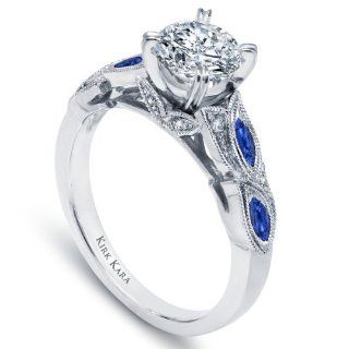Kirk Kara "Dahlia" 18 Karat White Gold Blue Sapphire and Diamond Engagement Ring Jewelry
