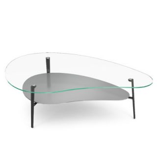 BDI USA Comma Coffee Table 1533 Shelf Glass Finish Grey, Leg Finish Black