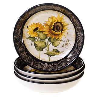 Hand painted French Sunflowers 9.25 inch Soup/pasta Bowls (set Of 4)