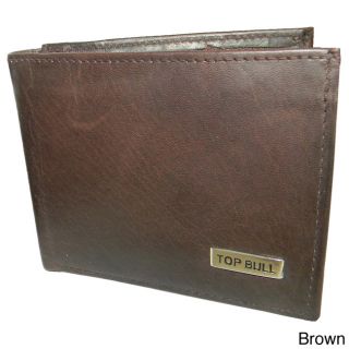 Top Bull Cowhide Leather Bi fold Button Closure Wallet