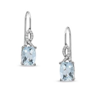 Cushion Cut Aquamarine and Diamond Accent Drop Earrings in 10K White